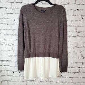 Apt 9 Long Sleeve Layered Plum Brown Silver Metallic Stripes Sweater Size M